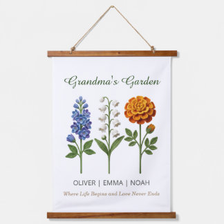 Personalized Grandma Gift Crochet Birth Flowers Hanging Tapestry
