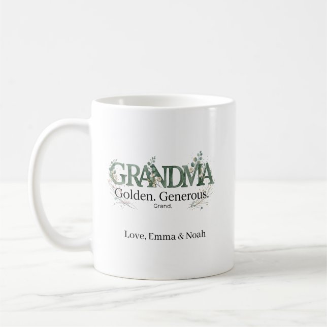 Personalized Grandma Golden Generous Grand Quote Coffee Mug (Left)