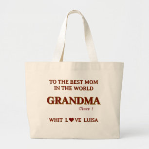 Personalized Grandma Mom Mommy Script  Large Tote Bag