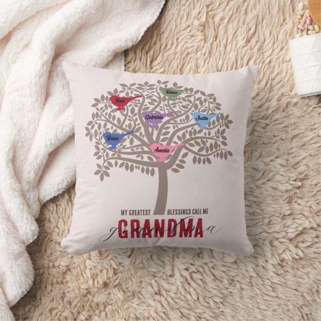 Personalized Grandma Mother's Day Gift 6 birds Throw Pillow (Blanket)