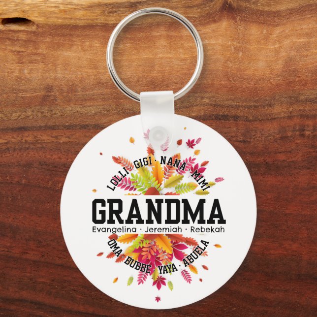 Personalized GRANDMA Nana Mimi Gigi Floral  Keychain (Front)