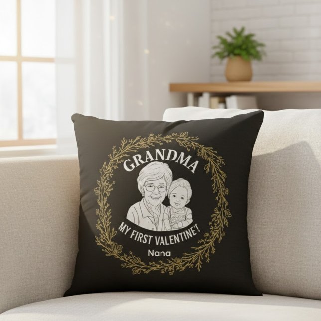 Personalized "Grandma" Photo Collage Design with F Throw Pillow (Creator Uploaded)