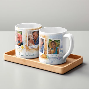 Personalized Grandma Photo Collage Watercolor Large Coffee Mug