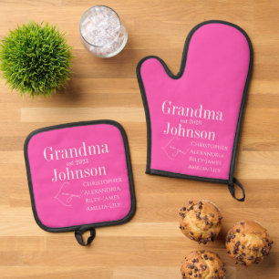 Personalized Grandma Pink Oven Mitt & Pot Holder Set