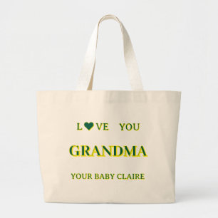 Personalized Grandma Script Large yellow & green Tote Bag