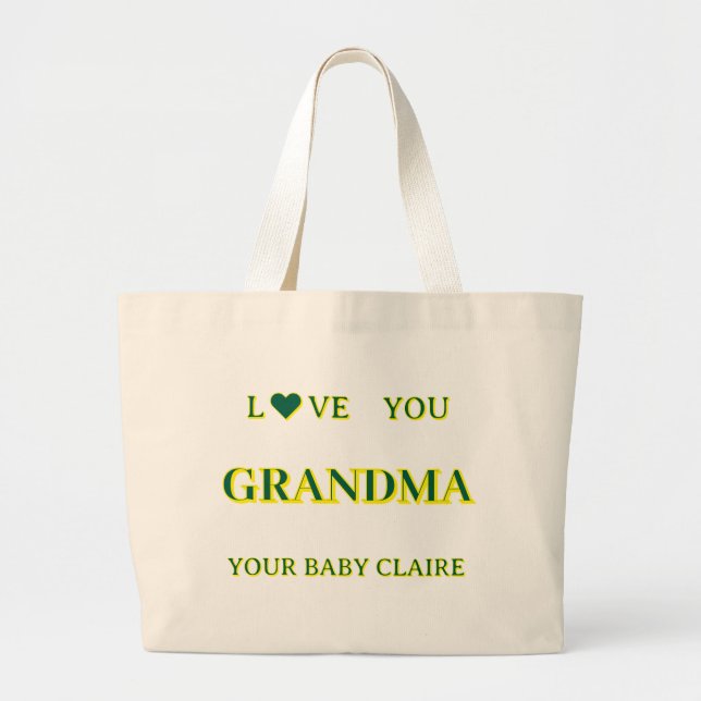Personalized Grandma Script Large yellow & green Tote Bag (Front)