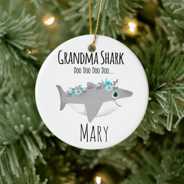 Personalized Grandma Shark Doo Doo Doo Ceramic Ornament (Tree)