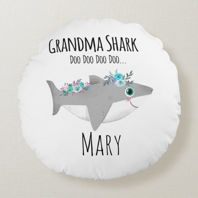 Personalized Grandma Shark Doo Doo Doo Round Pillow (Front)