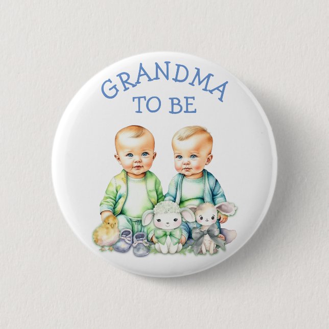 Personalized Grandma to be Twins Baby Shower   2 Inch Round Button (Front)