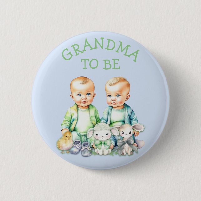 Personalized Grandma to be Twins Baby Shower   2 Inch Round Button (Front)