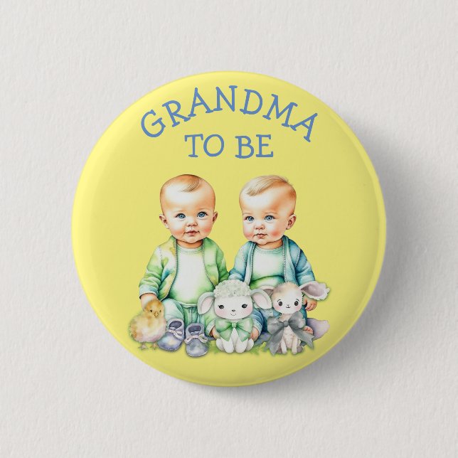 Personalized Grandma to be Twins Baby Shower   2 Inch Round Button (Front)