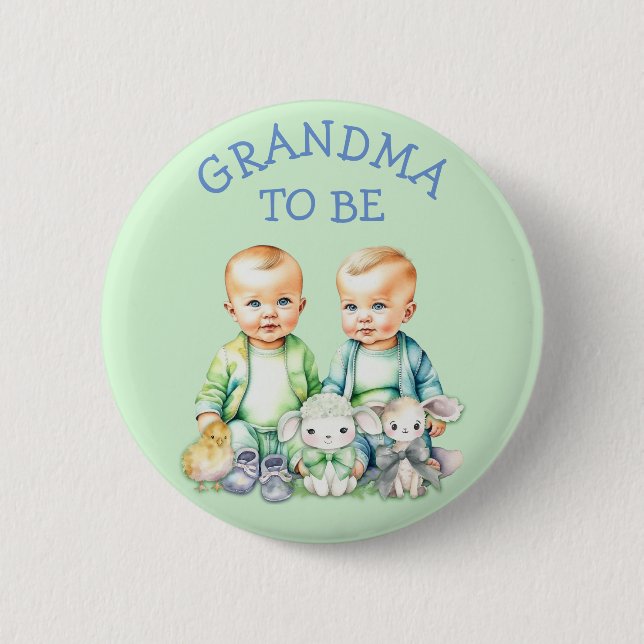 Personalized Grandma to be Twins Baby Shower   2 Inch Round Button (Front)