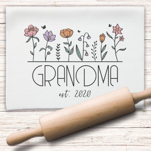 Personalized Grandma Wildflowers Kitchen Towel
