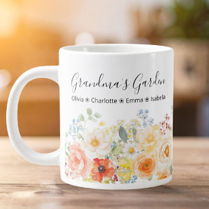 Personalized Grandma's Flower Garden Sunny Floral  Large Coffee Mug