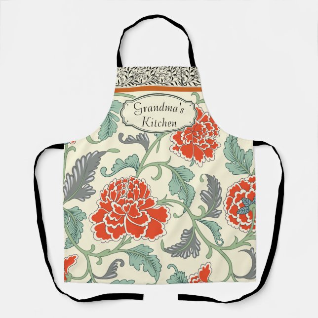 Personalized Grandmas kitchen Japanese floral  Apron (Front)