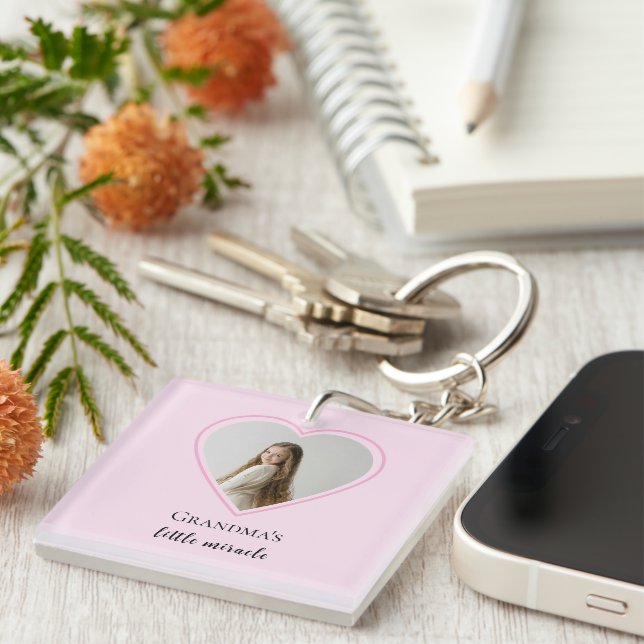 Personalized Grandma's Little Miracle Heart Photo  Keychain (Front Right)