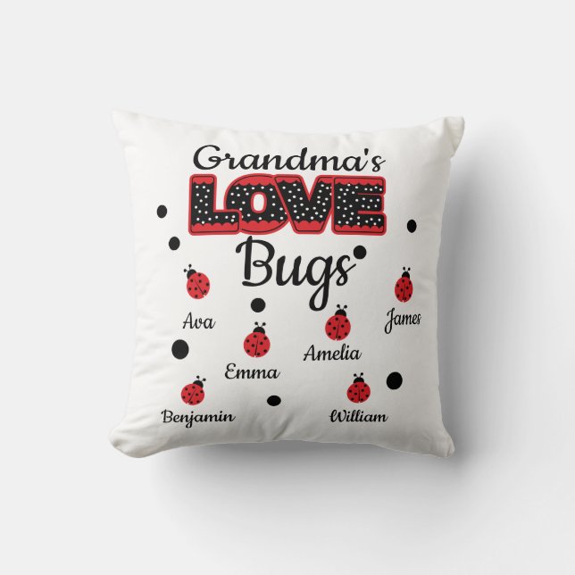 Personalized Grandma's Love Bug Throw Pillow (Front)