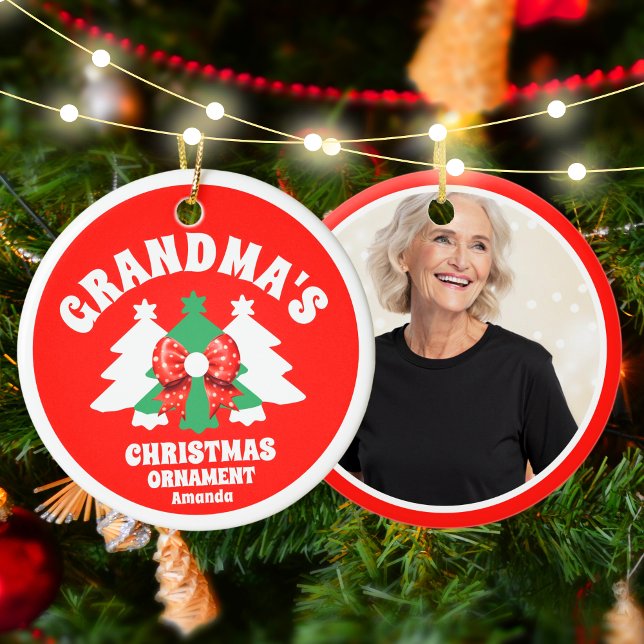Personalized Grandma's Photo Christmas Tree Ceramic Ornament (Creator Uploaded)