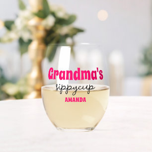 Personalized Grandma's Sippy Cup Stemless Wine Glass