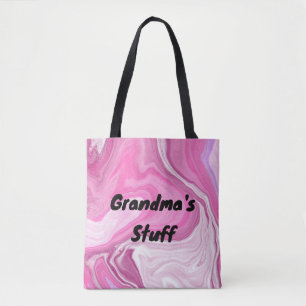 Personalized Grandma's Stuff Pink and White Tote Bag