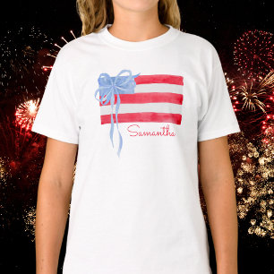 Personalized Grandmillennial Patriotic Bow Flag  T-Shirt