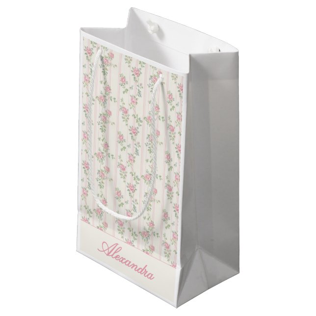 Personalized Grandmillennial Pink Floral Small Gift Bag (Front Angled)