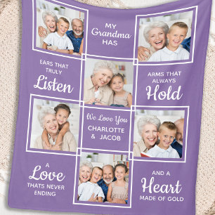 Personalized Grandmother Love You Grandma 6 Photo Fleece Blanket