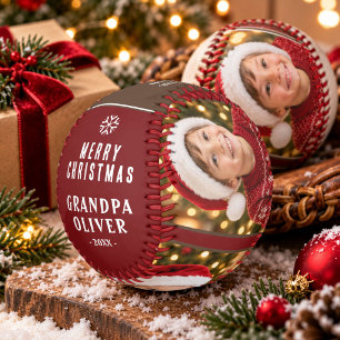Personalized Grandpa Christmas 3 Photo Keepsake Baseball
