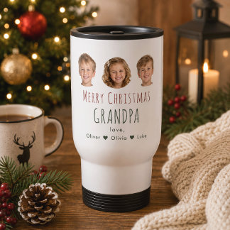 Personalized Grandpa Christmas Gift 3 Photo Travel Mug