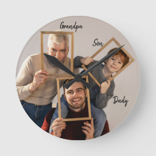 Personalized Grandpa Father Son Round Clock