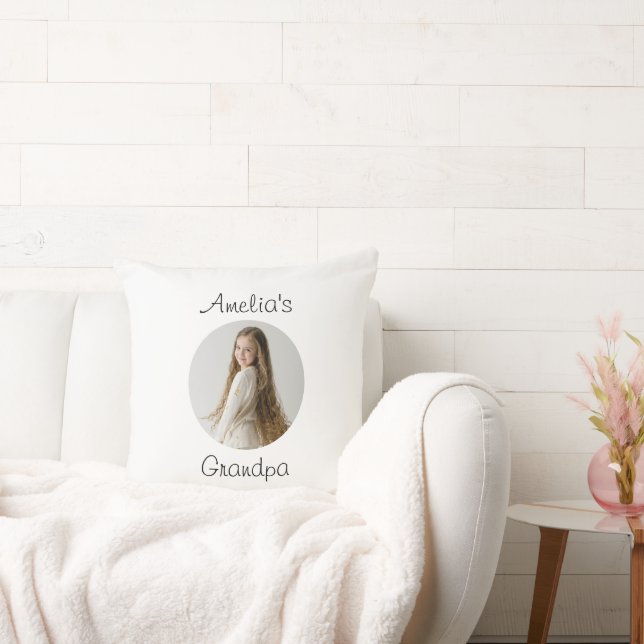 Personalized Grandpa Gift – Grandchild Face -  Throw Pillow (Couch)