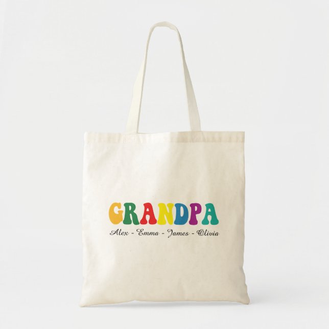 Personalized Grandpa Gift with Grandkids’ Names Tote Bag (Front)