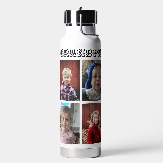 Personalized Grandpa | Grandkids Photos Water Bottle (Left)