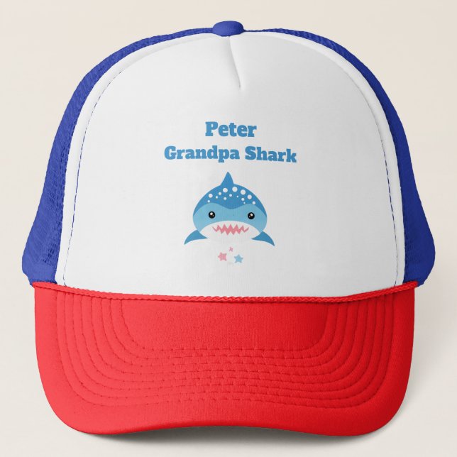 Personalized Grandpa Shark Custom Name  Trucker Hat (Front)