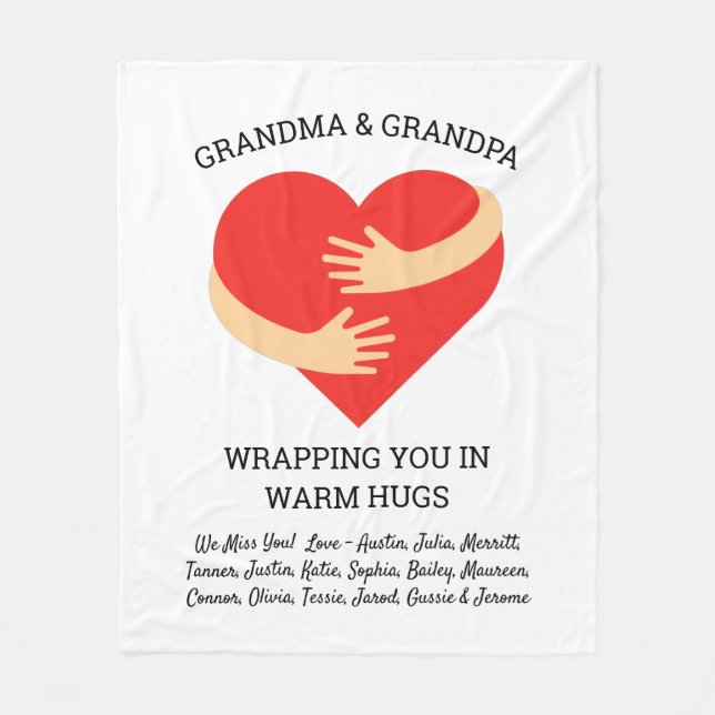 Personalized Grandparent Gift from GrandKids Hugs Fleece Blanket (Front)