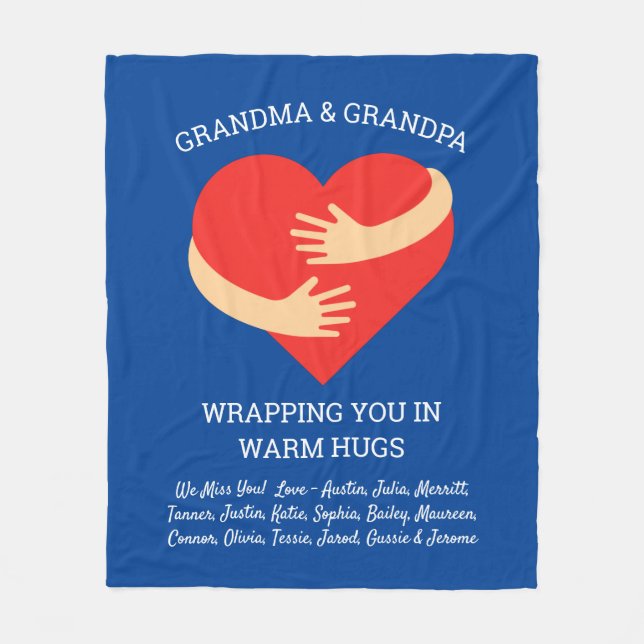 Personalized Grandparent Gift from GrandKids Hugs Fleece Blanket (Front)