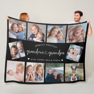 Personalized Grandparents 10 Photo Collage Modern Fleece Blanket