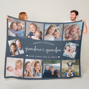 Personalized Grandparents 10 Photo Collage Modern Fleece Blanket