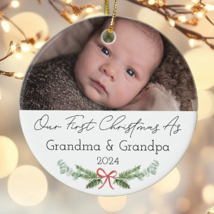 Personalized Grandparents First Christmas Photo Ceramic Ornament
