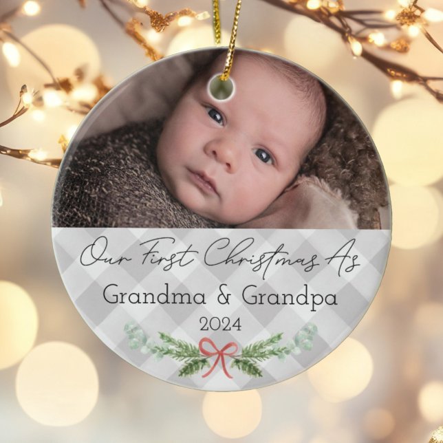 Personalized Grandparents First Christmas Photo Ceramic Ornament (Creator Uploaded)