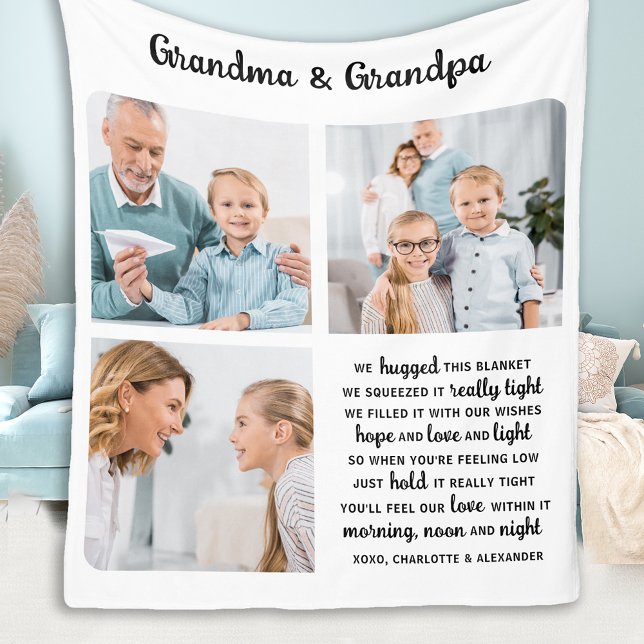 Personalized Grandparents Quote Photo Collage Fleece Blanket (Creator Uploaded)