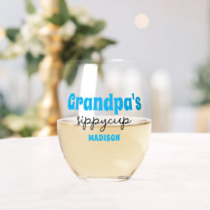 Personalized Grandpa's Sippy Cup Stemless Wine Glass