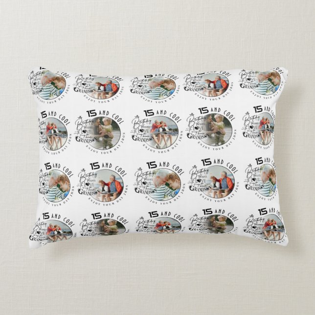Personalized Grandson Birthday Photo Gifts Accent Pillow (Front)