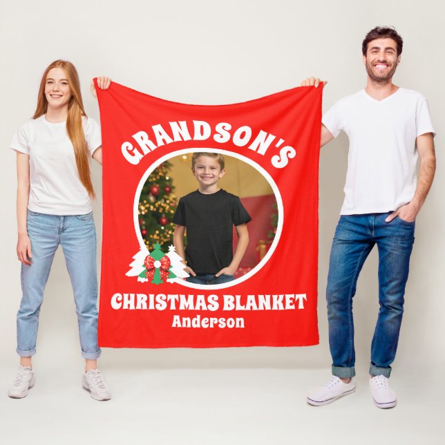 Personalized Grandson's Photo Christmas Fleece Blanket (In Situ)