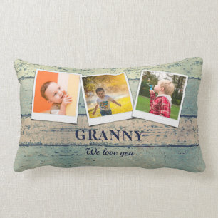 Personalized Granny Grandchildren 3 Photo Collage Lumbar Pillow