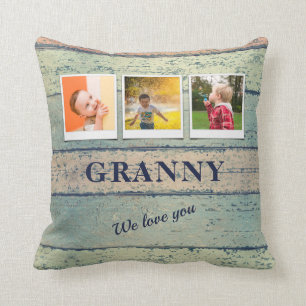 Personalized Granny Grandchildren 3 Photo Collage Throw Pillow