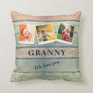 Personalized Granny Grandchildren 3 Photo Collage Throw Pillow