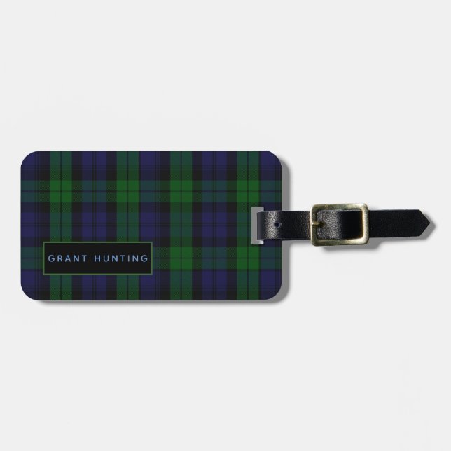 Personalized Grant Hunting Tartan Mens Luggage Tag (Front Horizontal)