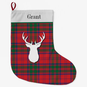 Personalized Grant Tartan Green Red Plaid Large Christmas Stocking