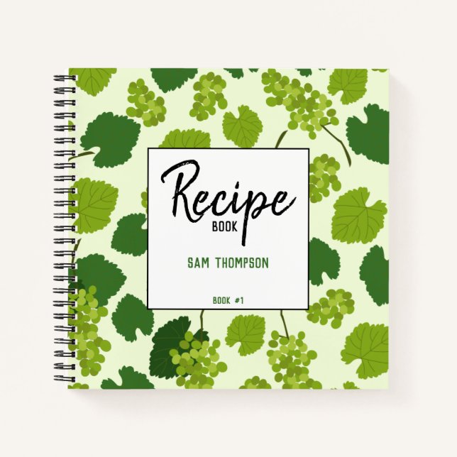 Personalized Grapes & Leaves Recipe Blank Cookbook Notebook (Front)